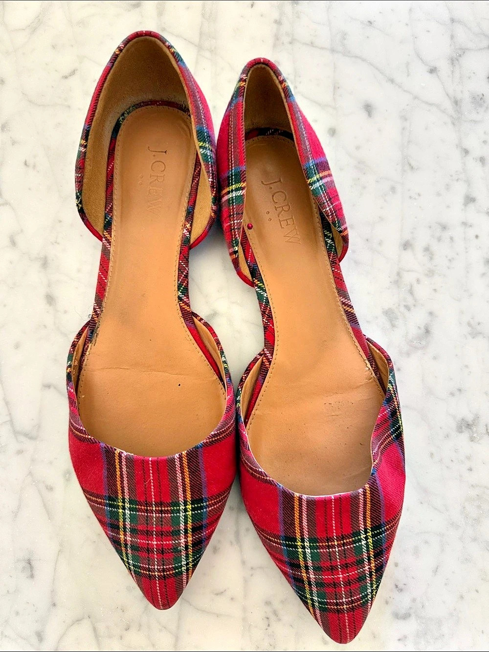 J.CREW Red Stewart Tartan Plaid Pointed Toe D'Orsay Flats Plaid Pointed-Toe